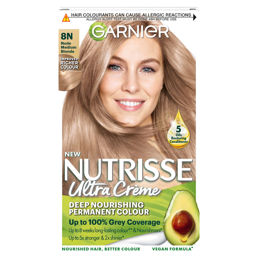 Garnier Nutrisse Permanent Hair Colour Nude Medium Blonde 8N GOODS ASDA   