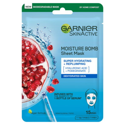 ASDA Garnier Moisture Bomb Pomegranate and Hyaluronic Acid Sheet Mask 28g- Buy online at McGrocer