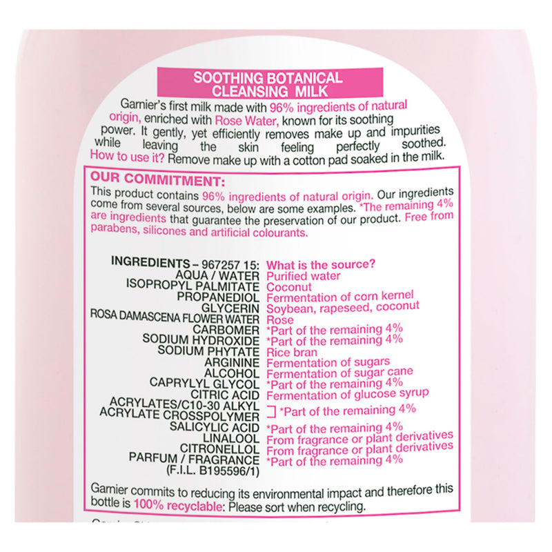 Garnier Natural Rose Cleansing Milk for Sensitive Skin 200ml, UK version