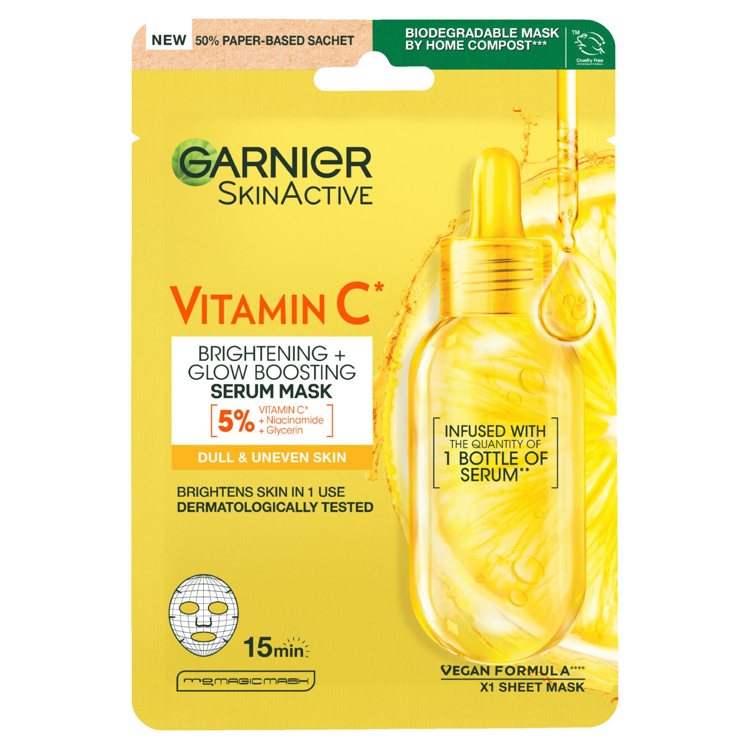 Garnier brightening and super hydrating vitamin c sheet mask 28g, UK version