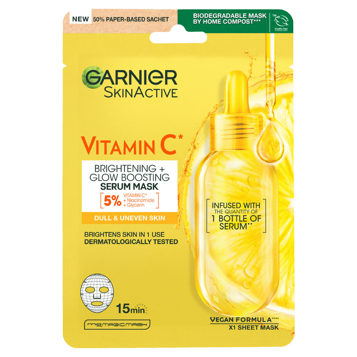 Garnier brightening and super hydrating vitamin c sheet mask 28g, UK version