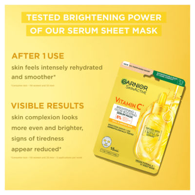 Garnier brightening and super hydrating vitamin c sheet mask 28g, UK version