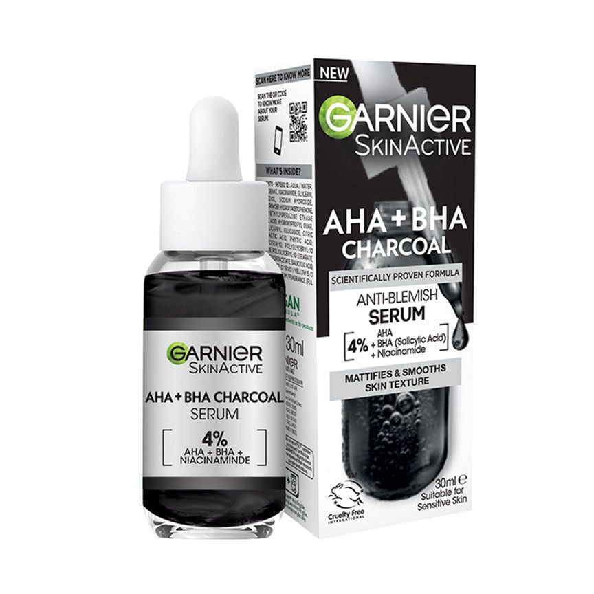 Garnier Skinactive 4% AHA + BHA & Niacinamide Charcoal Serum GOODS ASDA   