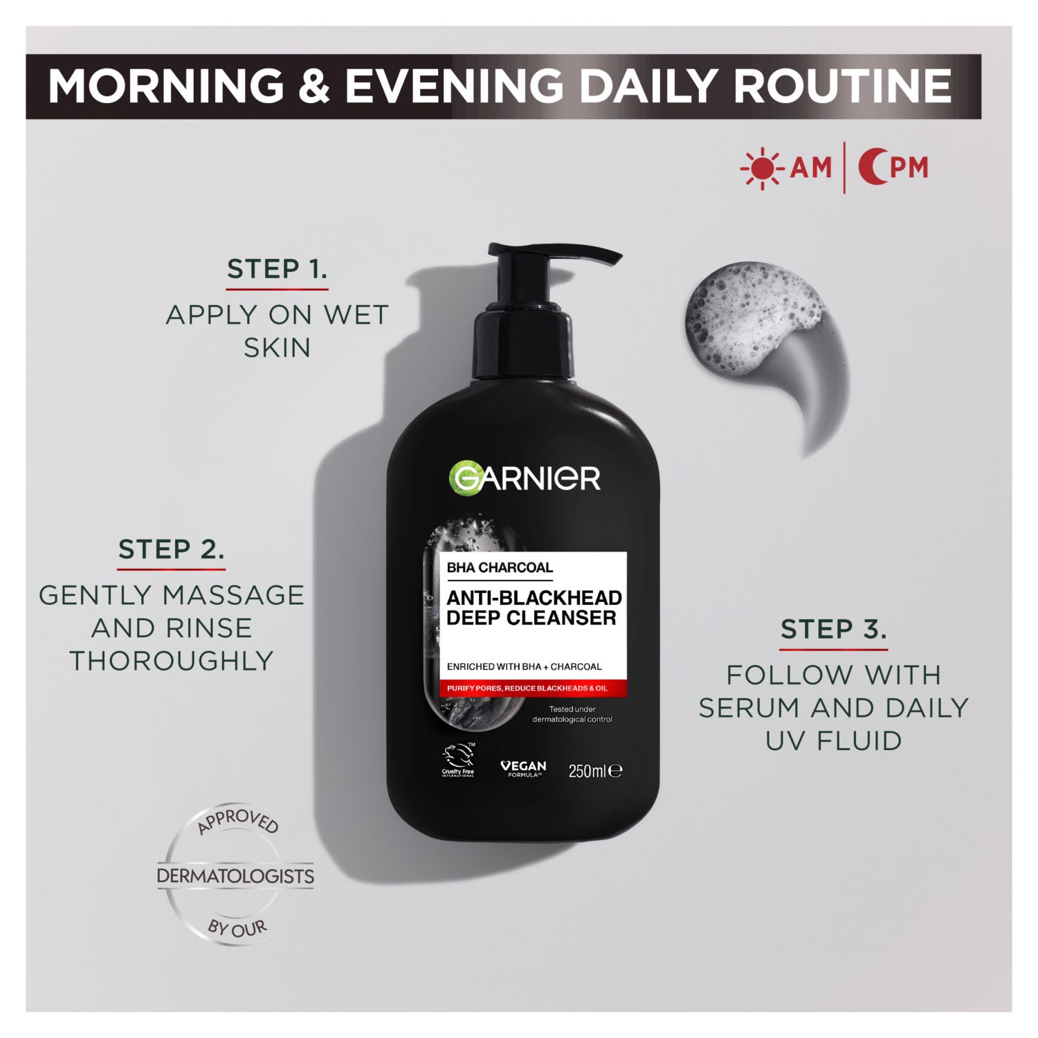 Garnier Pure Active Anti-Blackhead Deep Cleanser with BHA and Charcoal 250ml, UK version
