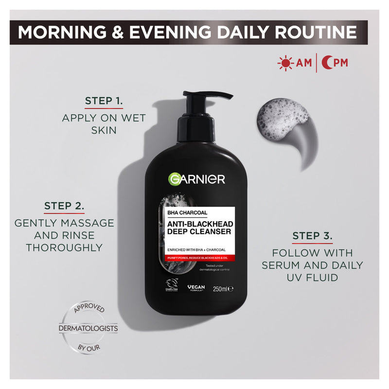 Garnier Pure Active Anti-Blackhead Deep Cleanser with BHA and Charcoal 250ml, UK version
