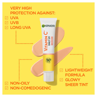 Garnier Vitamin C Daily UV Brightening Fluid Sheer Glow SPF50+, for All Skin Types, 40ml