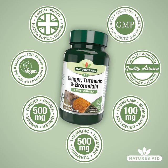 Natures Aid Ginger Turmeric & Bromlelain Supplement Tablets    60 per pack