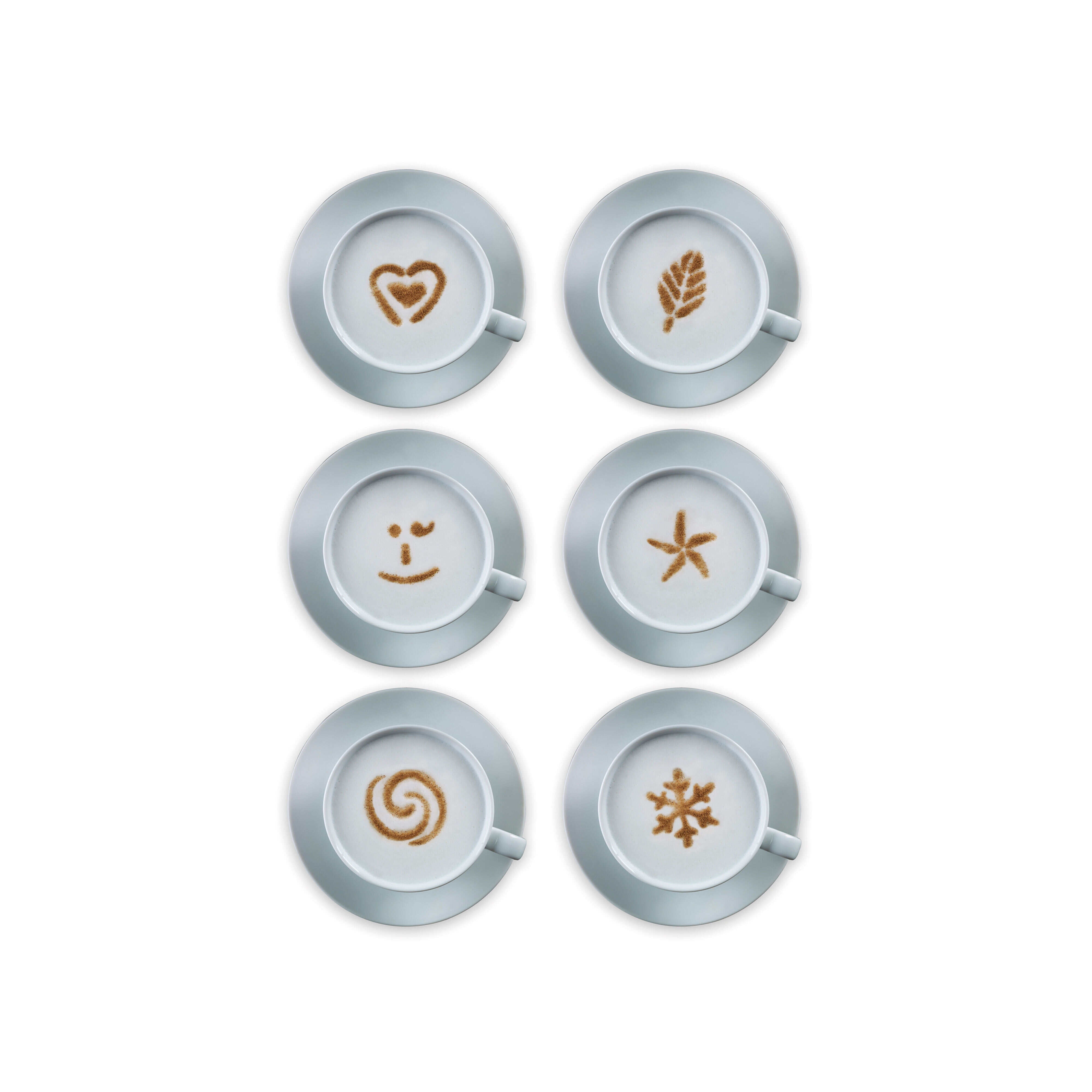 Aerolatte cappuccino stencils six designs 10cm, imported from the UK