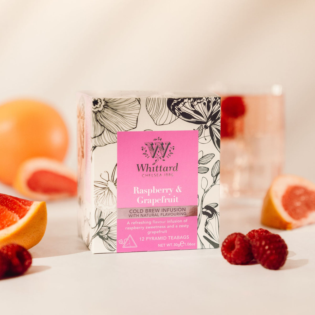Whittard cold brew raspberry and grapefruit infusion 12 pyramid teabags (British brand)