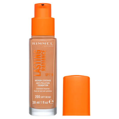 Rimmel London Lasting Radiance Foundation 200 Soft Beige 30ml, imported from the UK