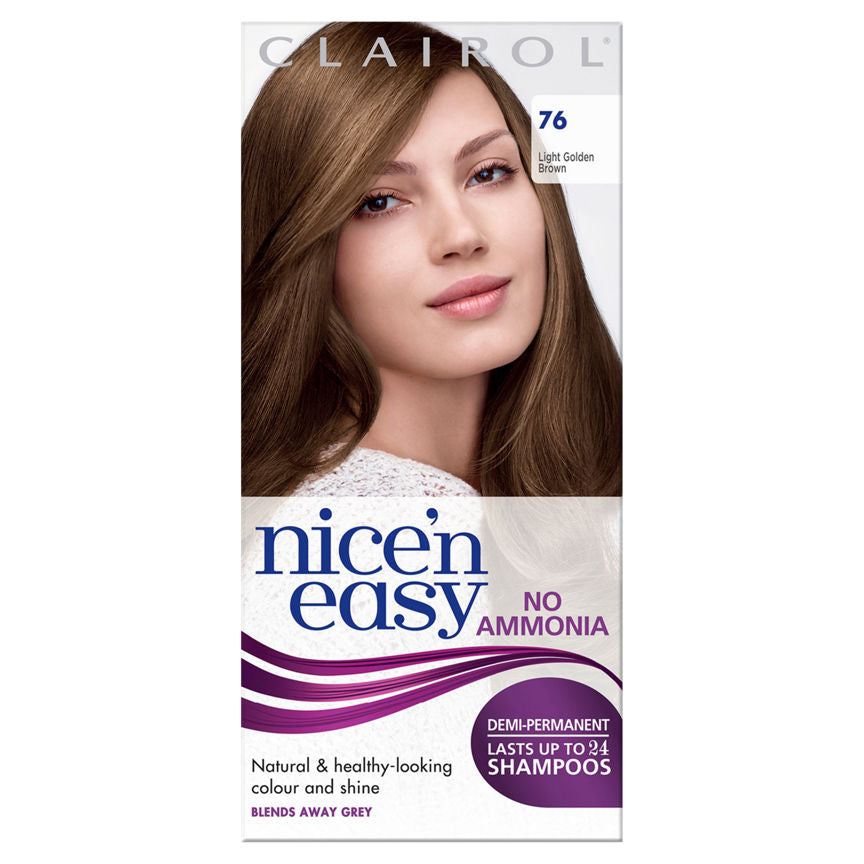 Clairol Nice’n Easy Non Permanent Hair Dye No Ammonia Light Golden Brown 76 GOODS ASDA   