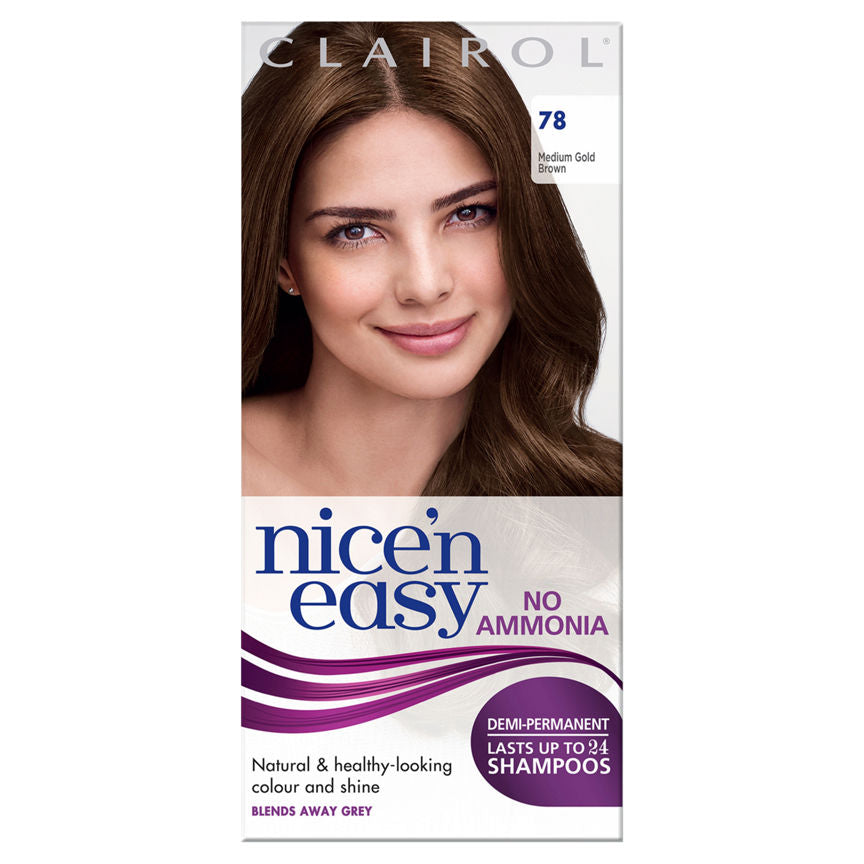 Clairol Nice’n Easy Non Permanent Hair Dye No Ammonia Medium Gold Brown 78 GOODS ASDA   