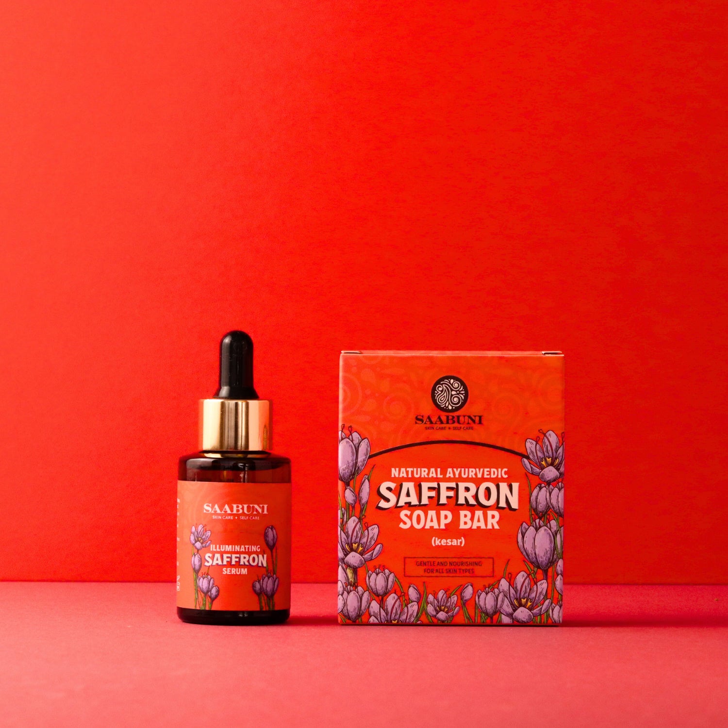 Saffron Duo illuminating soap and serum 120g, imported from the UK