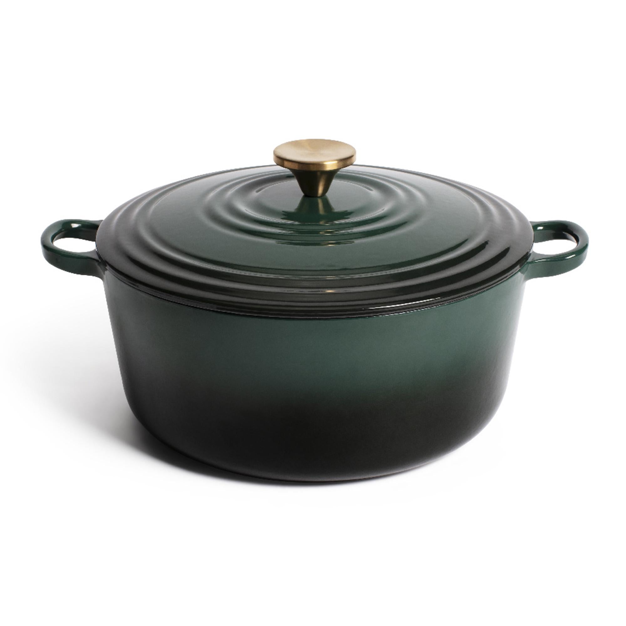 Habitat Cast Iron Casserole Dish Green with Gold Knob 5.3L GOODS Sainsburys   