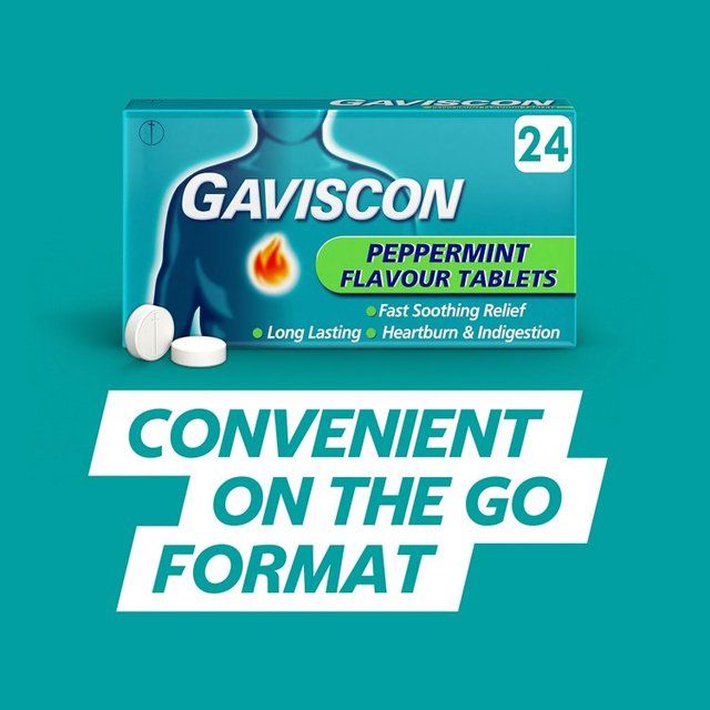 Gaviscon Heartburn & Indigestion Relief Peppermint Flavour Tablets   24 per pack