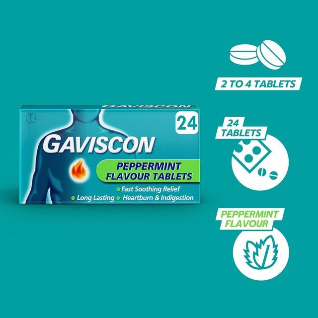 Gaviscon Heartburn & Indigestion Relief Peppermint Flavour Tablets   24 per pack GOODS M&S   