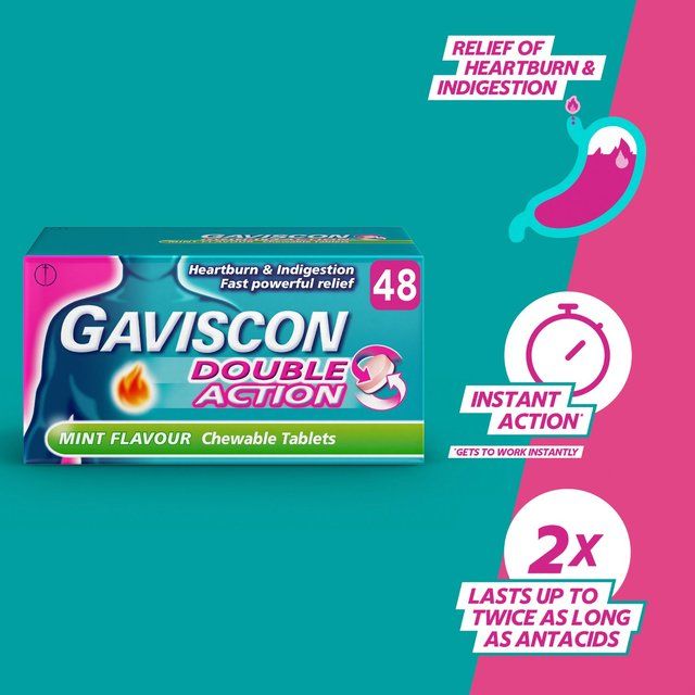 Gaviscon Double Action Tabs Heartburn Indigestion Mint   48 per pack GOODS M&S   