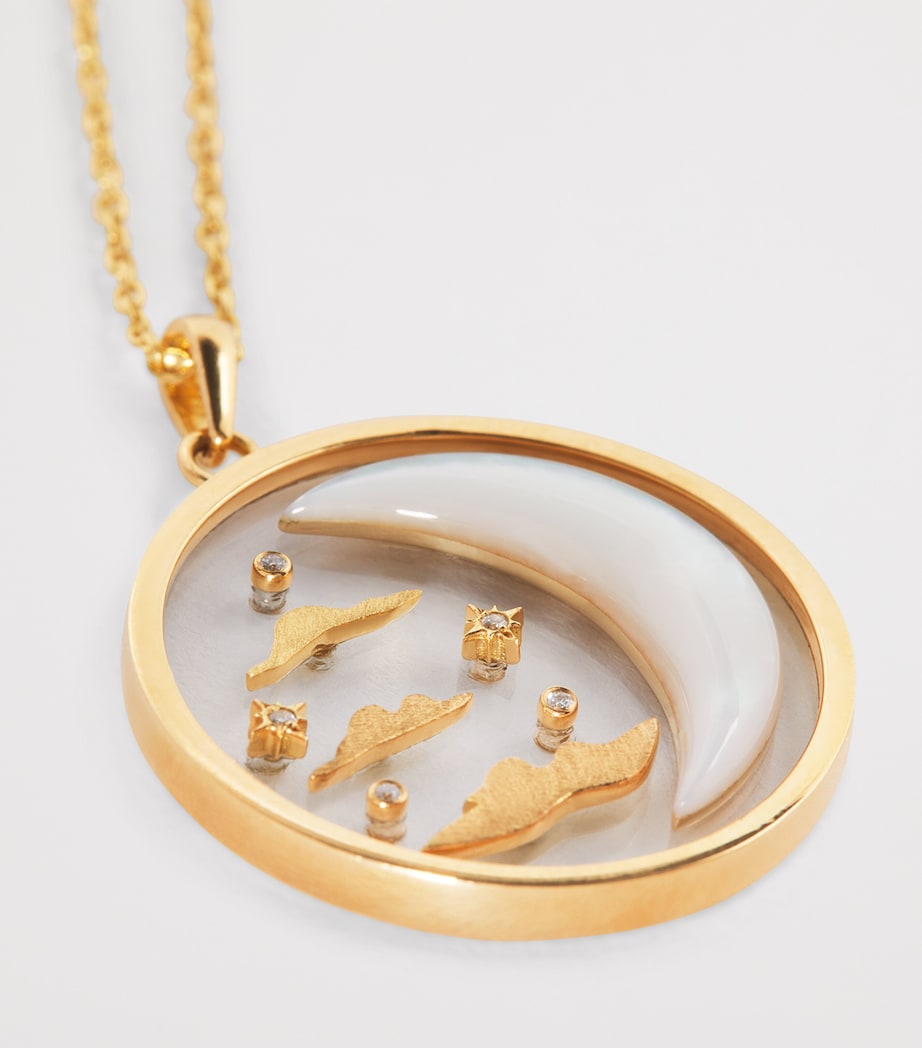 L'Atelier Nawbar yellow gold diamond mother-of-pearl necklace (British brand)