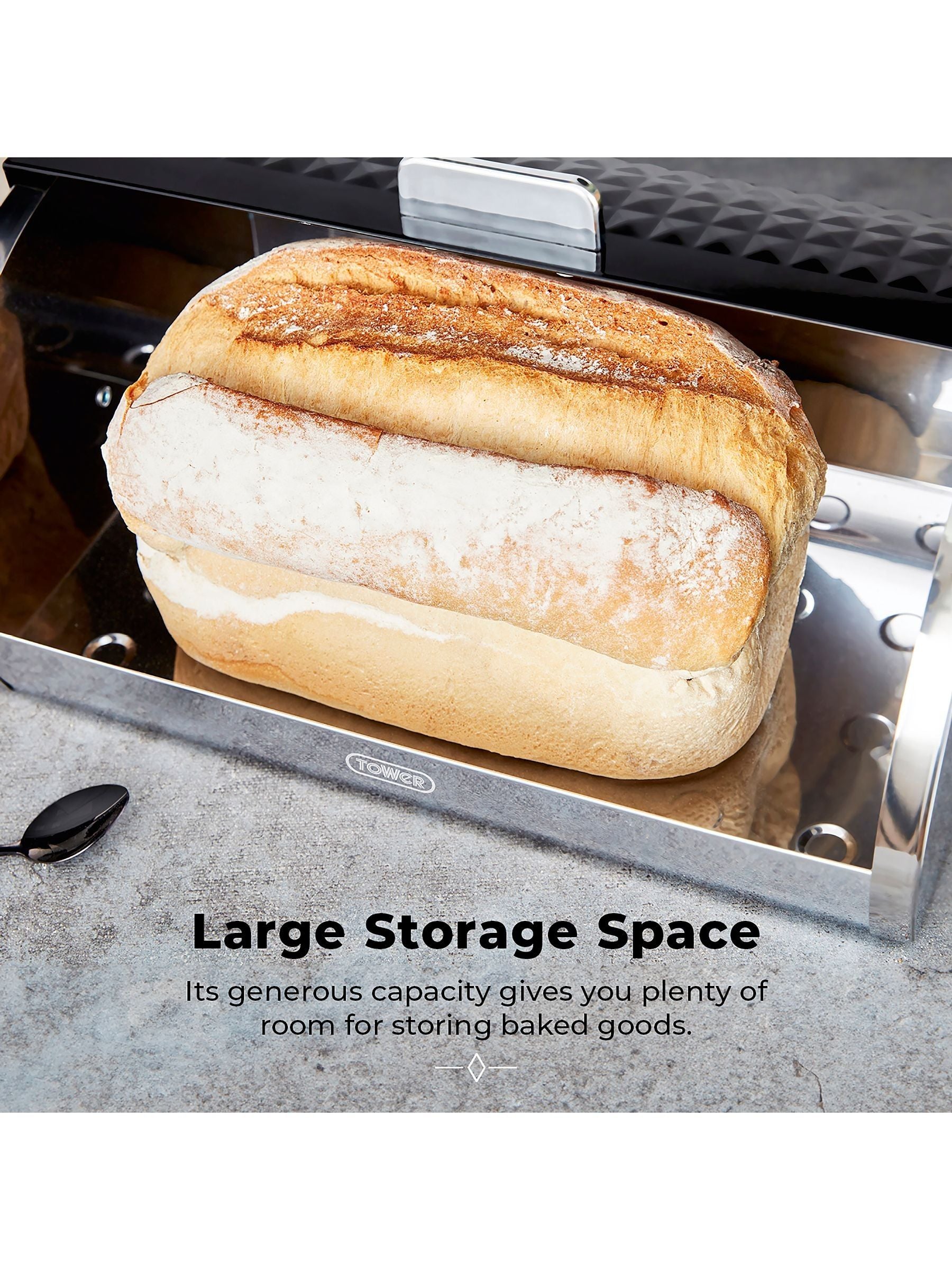 Tower Black Solitaire bread bin, imported from the UK
