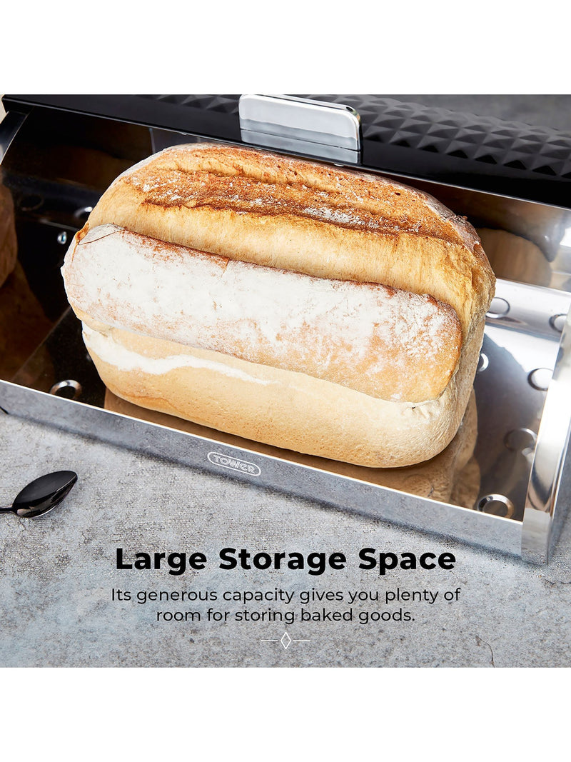 Tower Black Solitaire bread bin, imported from the UK
