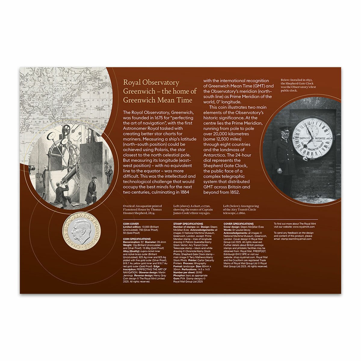 Royal Mail Royal Observatory cover with stamps and £2 coin (British brand)