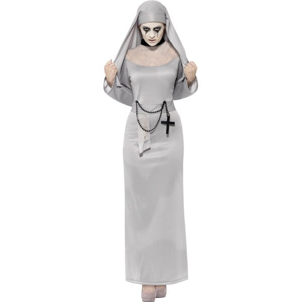 Smiffys gothic nun costume grey dress headpiece, UK version