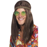 Smiffys mens hippie kit brown headband glasses necklace - British product