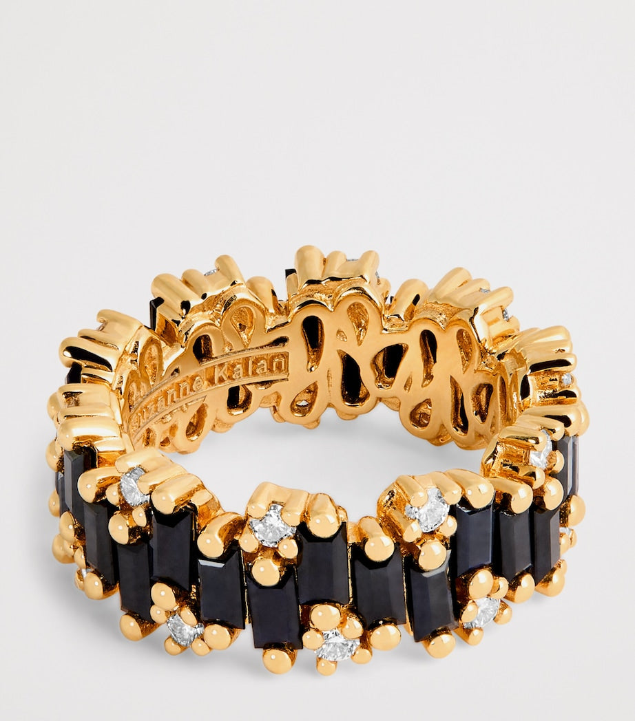 Suzanne Kalan gold diamond black sapphire eternity ring, imported from the UK