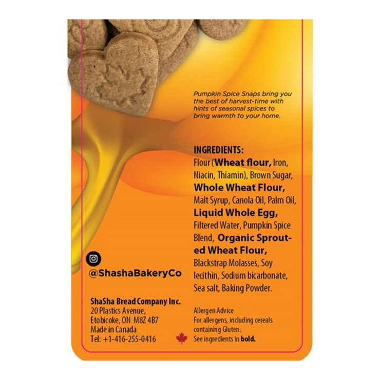 ShaSha Pumpkin Spice Snaps cookies 2 x 500g, imported from the UK