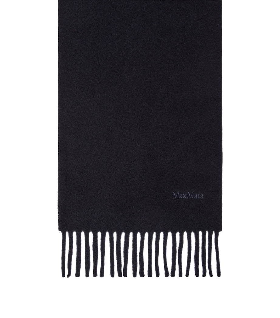 Max Mara wool fringed logo scarf, UK version