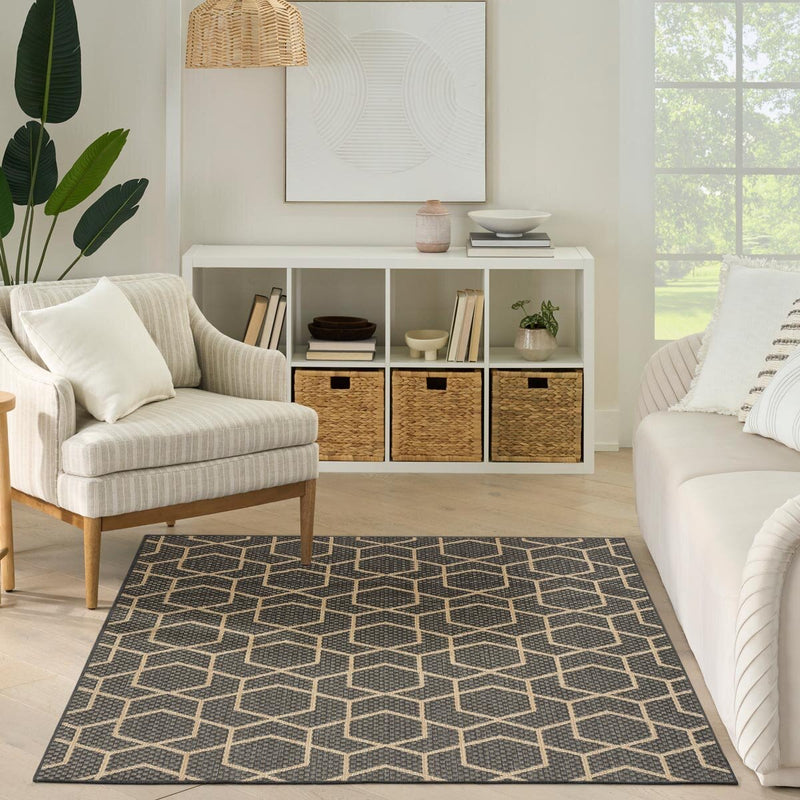 Nourison Horizon geometric charcoal rug 183x274cm, imported from the UK