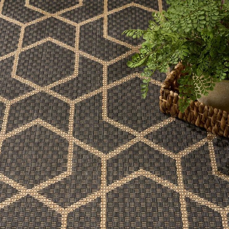 Nourison geometric charcoal indoor outdoor rug 152x213 cm - British product