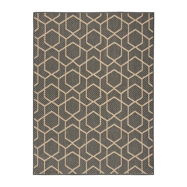 Nourison geometric charcoal indoor outdoor rug 152x213 cm - British product