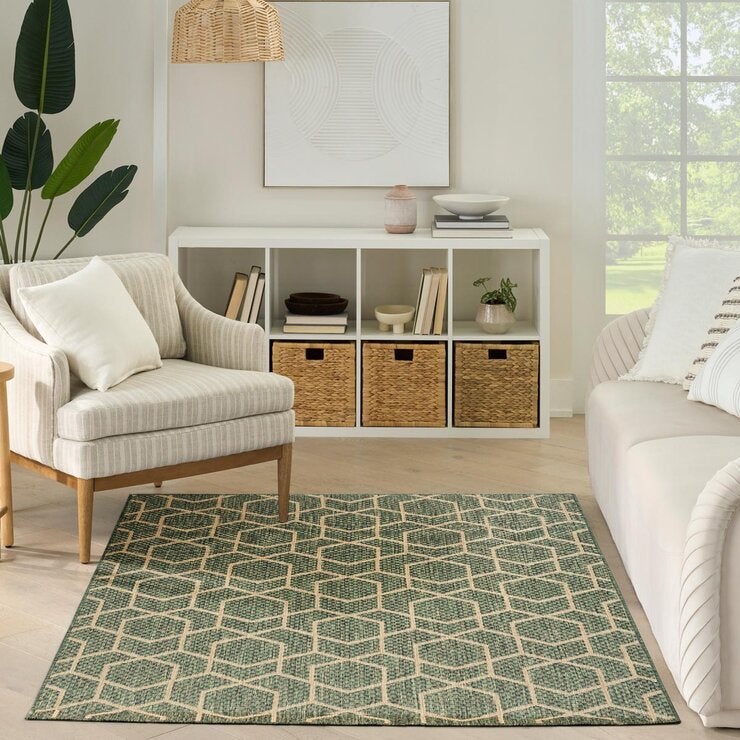 Nourison geometric green outdoor rug 152x213 cm, UK version