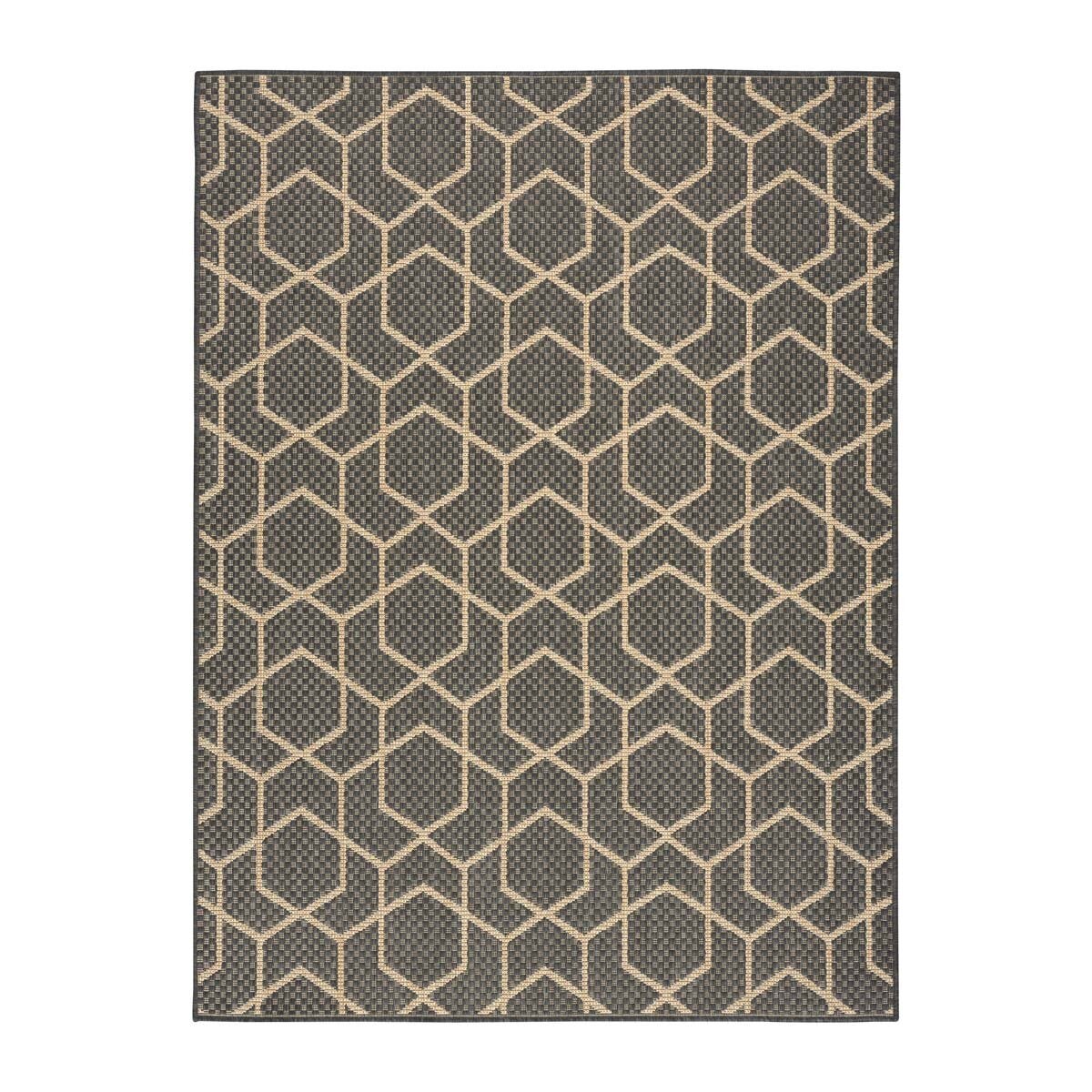 Nourison Horizon geometric charcoal rug 183x274cm, imported from the UK