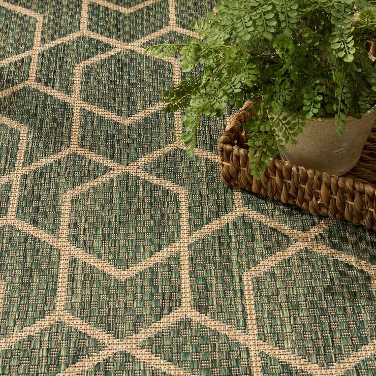 Nourison geometric green outdoor rug 152x213 cm, UK version