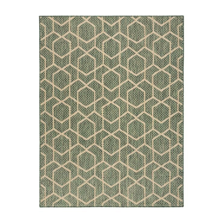 Nourison geometric green outdoor rug 152x213 cm, UK version