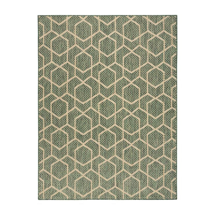 Nourison geometric green outdoor rug 152x213 cm, UK version