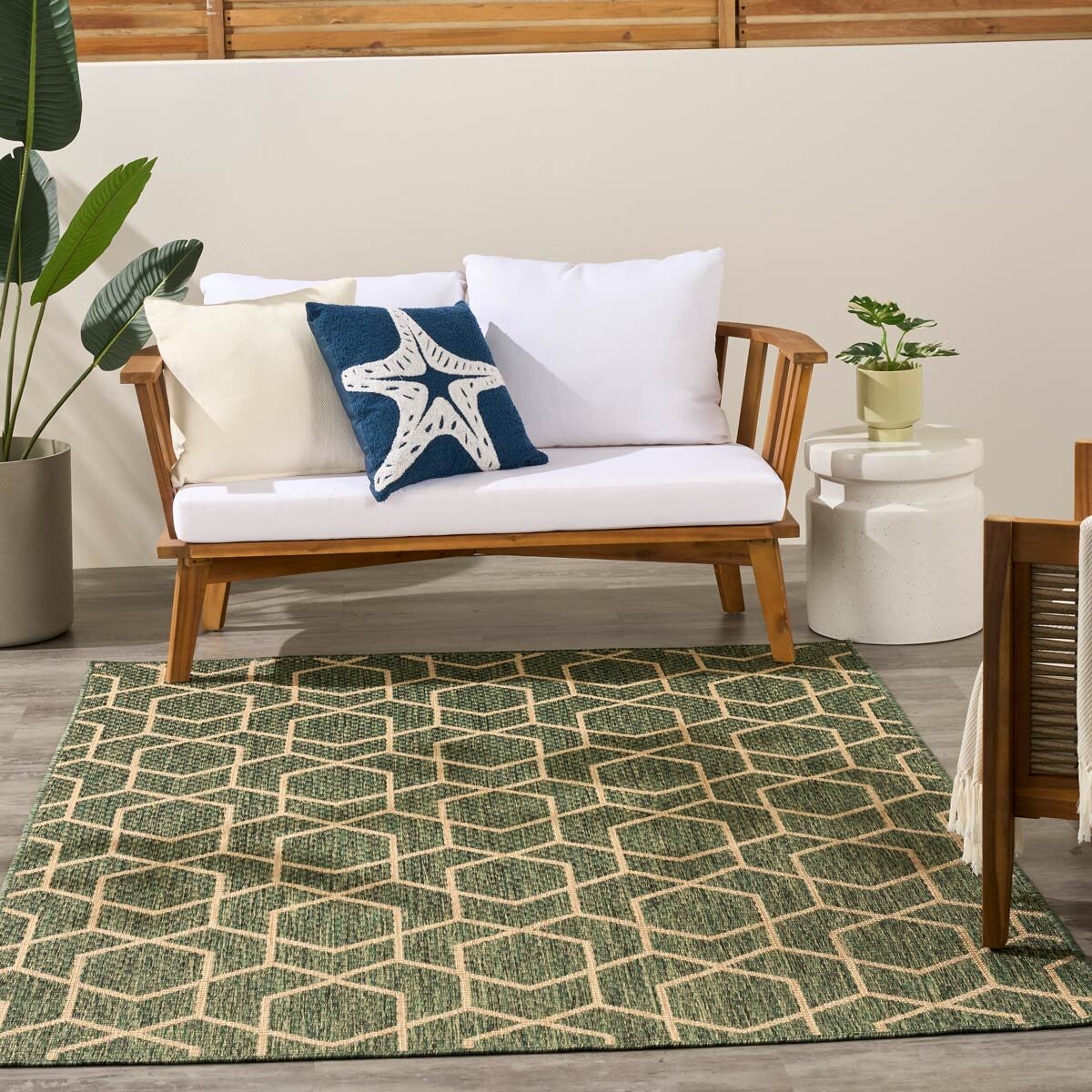 Nourison geometric green outdoor rug 152x213 cm, UK version