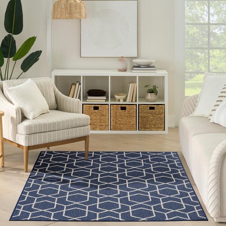 Nourison geometric navy indoor outdoor rug 152x213 cm, UK version