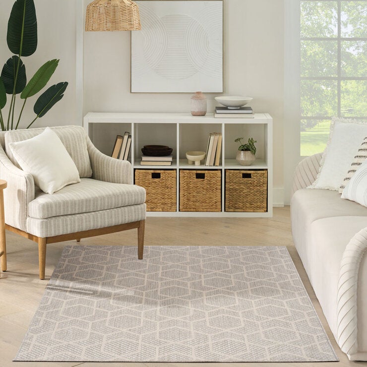 Nourison Horizon geometric grey indoor outdoor rug 152x213 cm, UK version