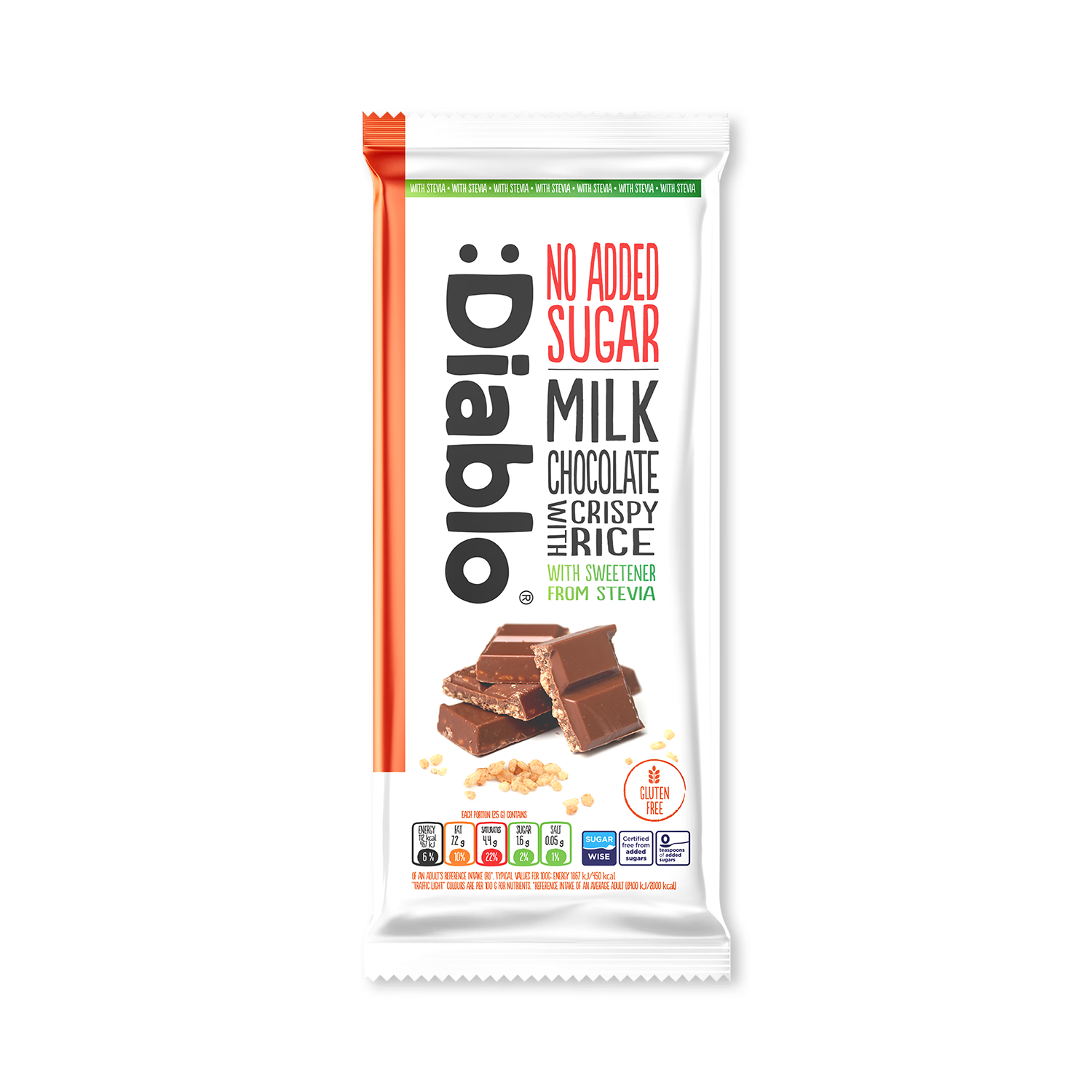 Diablo milk chocolate bar no added sugar 75g, UK version