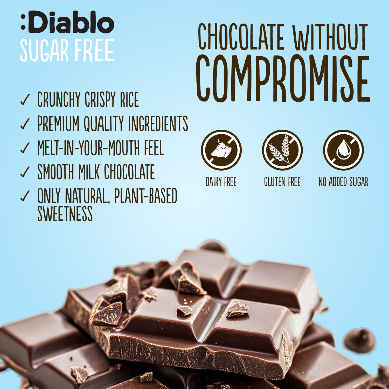 Diablo milk chocolate bar no added sugar 75g, UK version