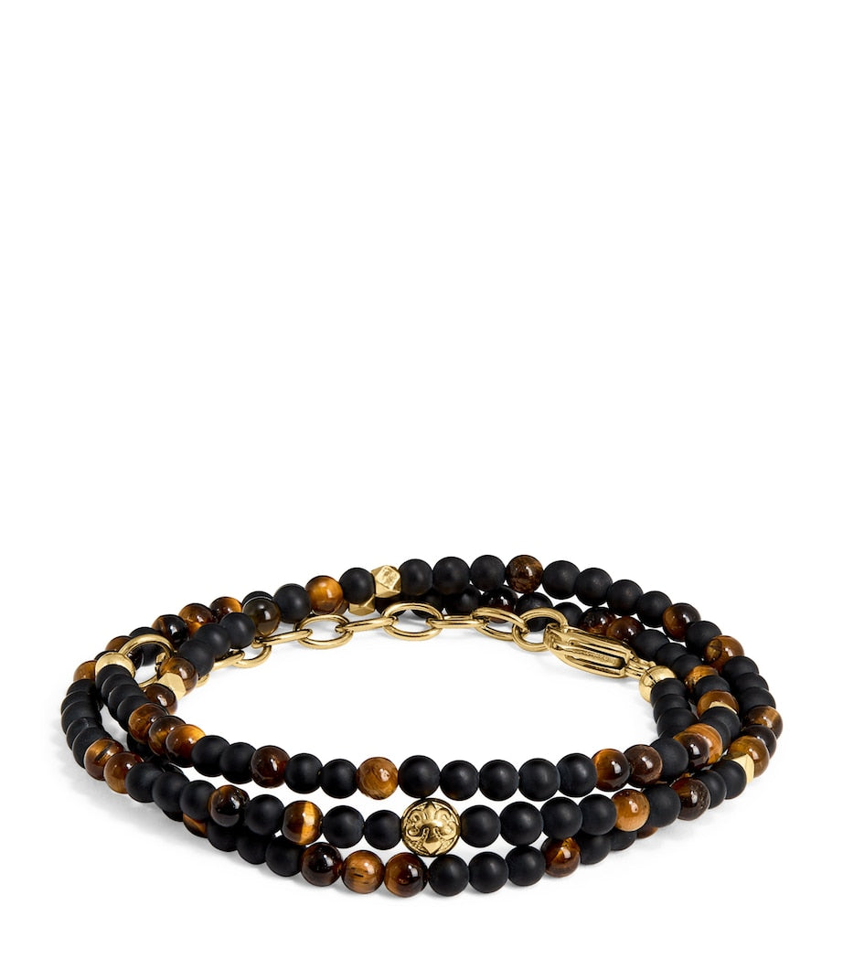 Nialaya gold-plated tiger eye and onyx beaded bracelet, UK version