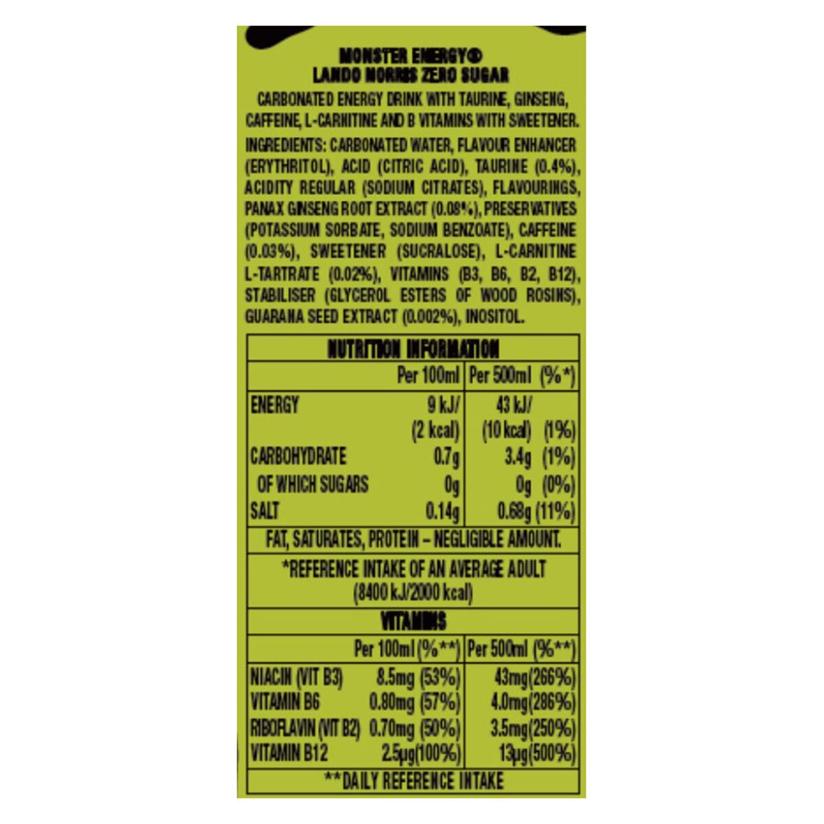 Monster Lando Norris Zero Sugar energy drink 12 x 500ml, imported from the UK