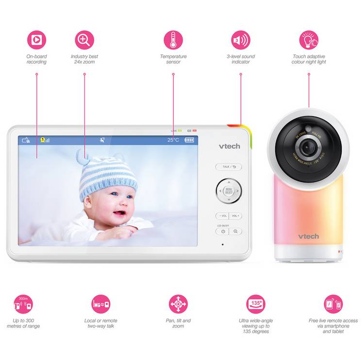 VTech HD smart baby monitor with pan tilt zoom, imported from the UK