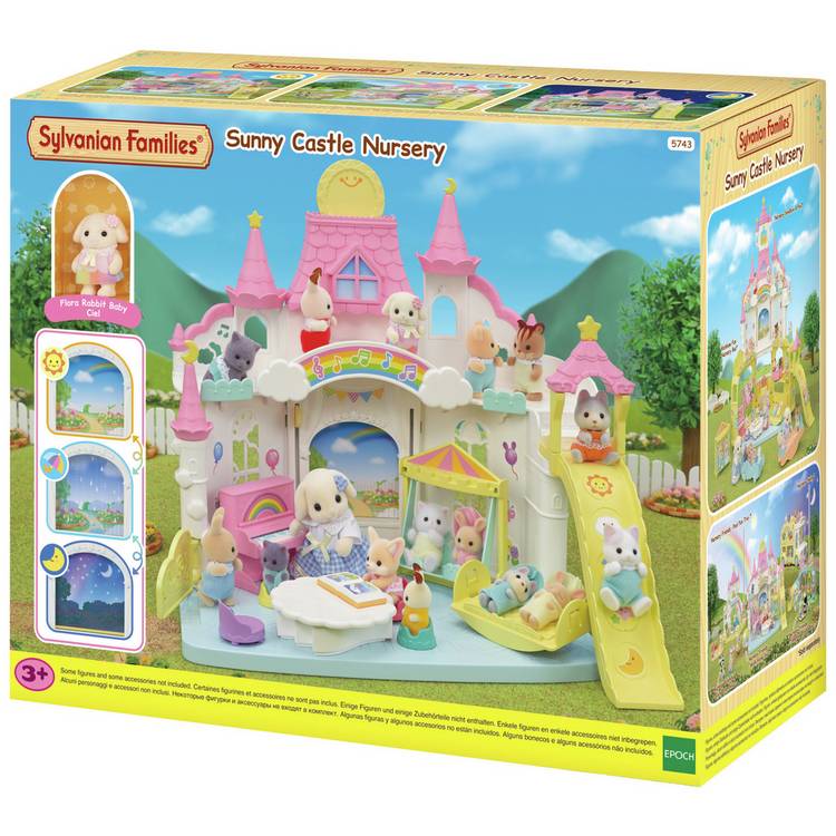 Sylvanian Families Sunny Castle Nursery Set with Flora Rabbit Baby (British brand)