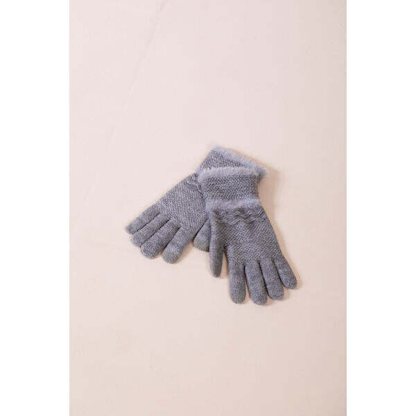 SVNX knitted gloves with plush detail in grey - British product