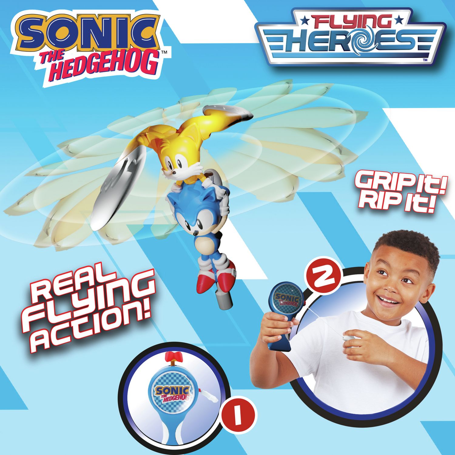 Flying Heroes Sonic & Tails action figures with rip-cord, UK version