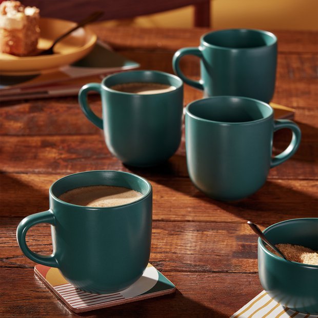 Habitat stoneware mug set of 4 matte teal glaze 420ml - British product